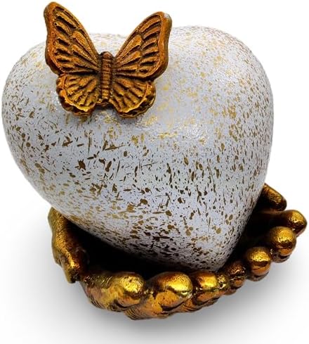 Butterfly Heart Urn with Gold Stand for Ashes