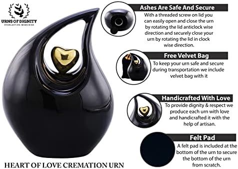 Heart of Love Cremation Urn for Human Ashes Black Gold Adult