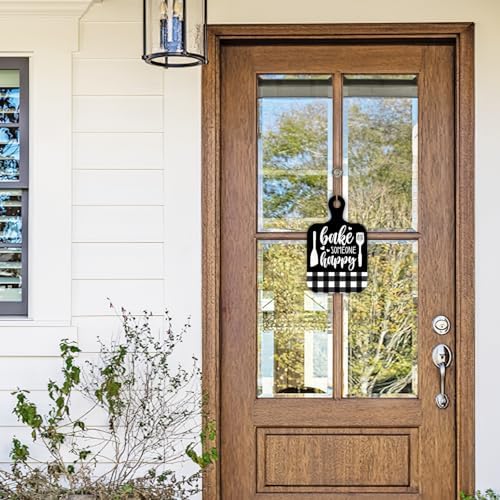 Bake Someone Happy Front Door Sign Black Wooden Wreath