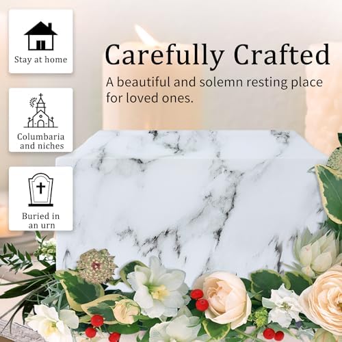 White Marble Cremation Urn Vault - Dignified Adult Memorial for Home or Cemetery