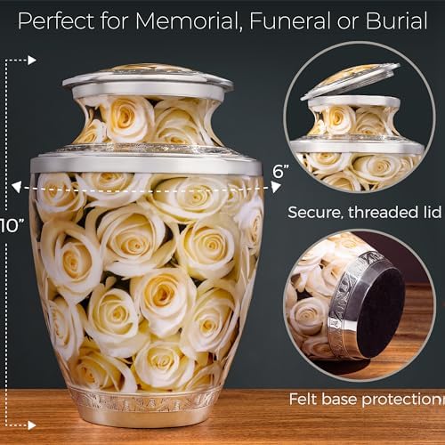 White Rose Cremation Urn for Human Ashes Adult Female