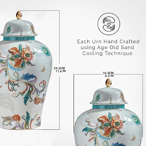 Peacock Flowers Ceramic Urn for Ashes - 116 Inch Large Urn