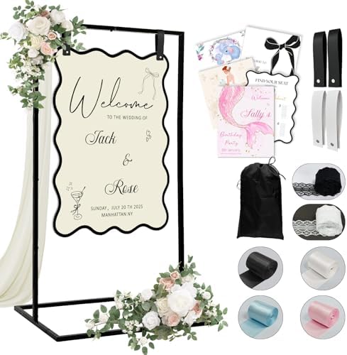 OurWarm Metal Wedding Sign Stand with Adjustable Height and Decorative Bundle
