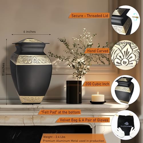 Exquisite Black Gold Square Urn for Adult Ashes