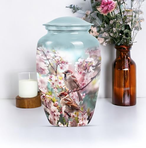 Sparrow with Flower Decorative Urn Set 2 Pack
