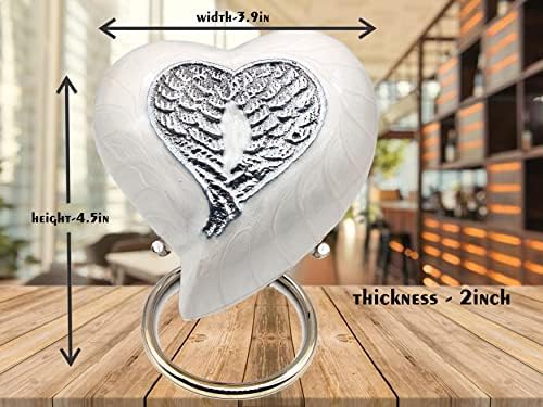 Handcrafted White Heart Urn with Angel Wings