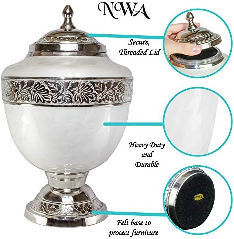 White Adult Cremation Urn with Personalized Keepsake