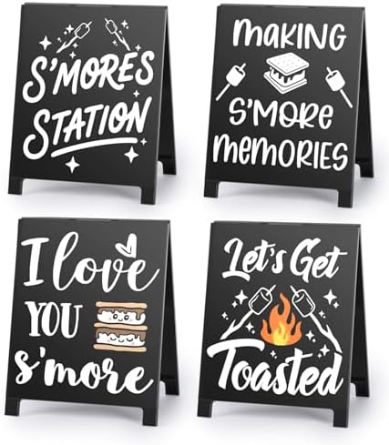 4Pcs Smores Day Camping Decor Signs Set