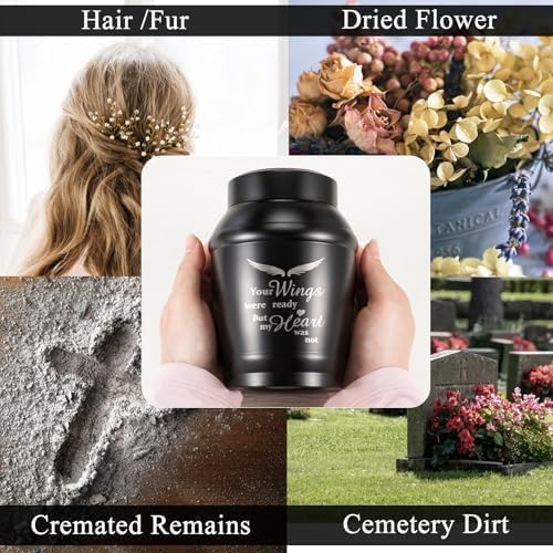 SOITIS Medium Urns for Human Ashes - Black Angel Wings Design