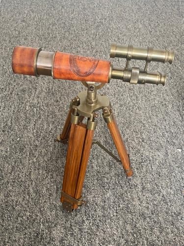 Leather Double Barrel Spyglass with Stand