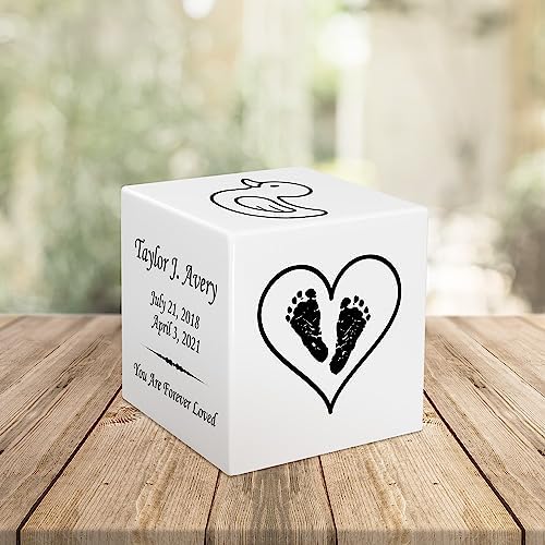 Stonewood Custom Engraved Footprint Urn Cube for Infant Ashes - 15 Cubic Inch Capacity