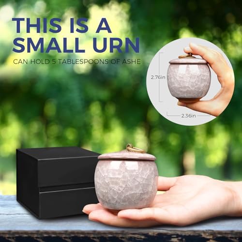 Small Ceramic Urn for Human Ashes Keepsake with Black Box