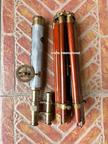 V19 Antique Brass Telescope with Wooden Stand