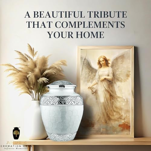 Elegant Cremation Urn Handcrafted Aluminum with Floral Silver Engraving