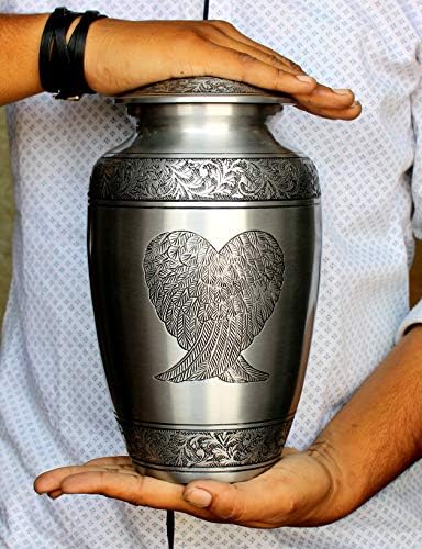 eSplanade 10 Inch Metal Cremation Urn with Wings Engraving