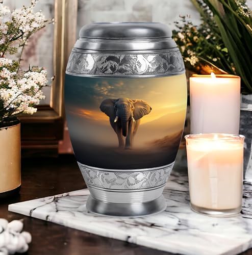 Elephant Large Cremation Urn for Human Ashes - 10 Inch