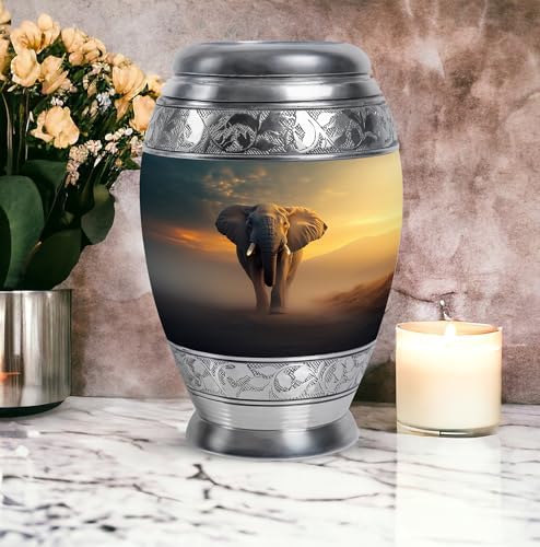 Elephant Large Cremation Urn for Human Ashes - 10 Inch