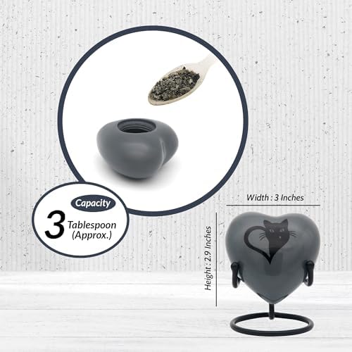 Black Cat Heart Urn for Pet Ashes with Stand