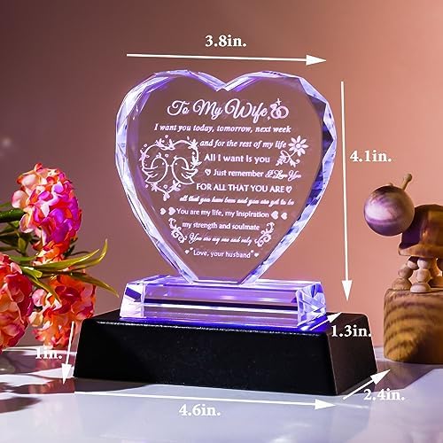YWHL Crystal Heart LED Light Romantic Wife Gift