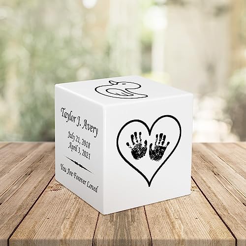 Stonewood Heart Themed Custom Engraved Urn Cube for Infant Ashes