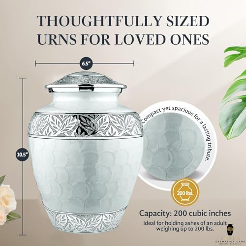 Elegant Cremation Urn Handcrafted Aluminum with Floral Silver Engraving