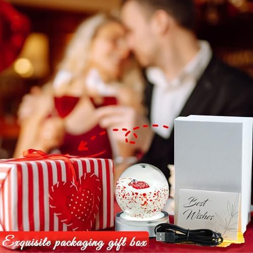 Enjinkail Red Heart Crystal Ball with LED Base