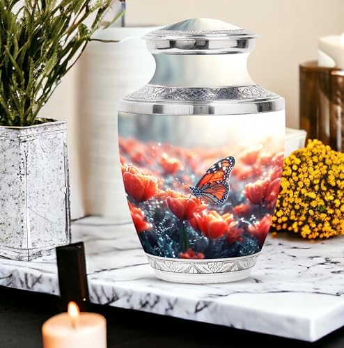 Monarch Butterfly Tulips Keepsake Urns Set - 5 Piece Funeral Urn Kit