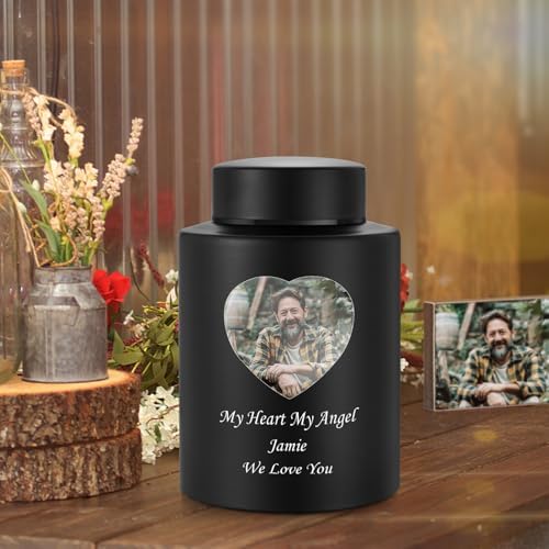 Photo Custom Cremation Urn Matt Black 59 Inch
