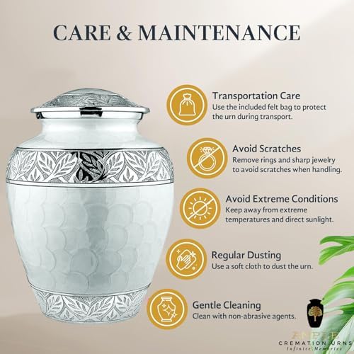Elegant Cremation Urn Handcrafted Aluminum with Floral Silver Engraving