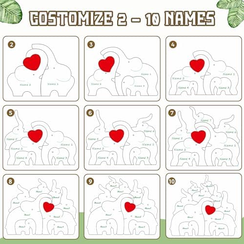 Custom Elephant Wooden Puzzle with Family Names