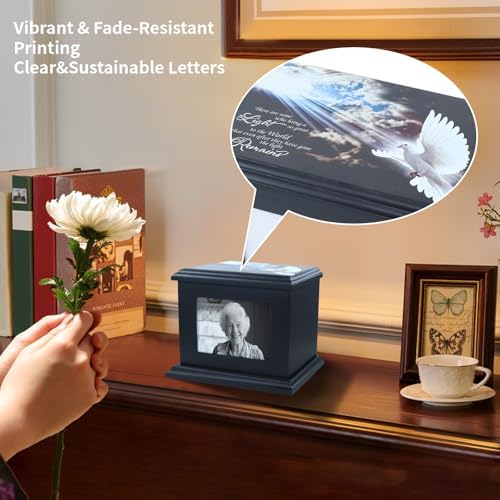 Handcrafted Solid Wooden Cremation Urn with Photo Frame - Black Large 200 Lbs Capacity