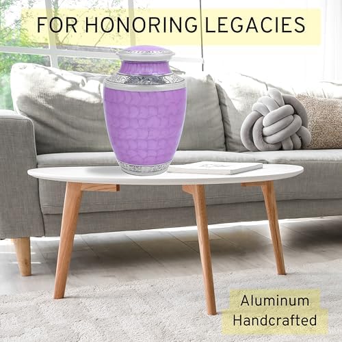 Handcrafted Lightweight Metal Memorial Urn - Purple Silver
