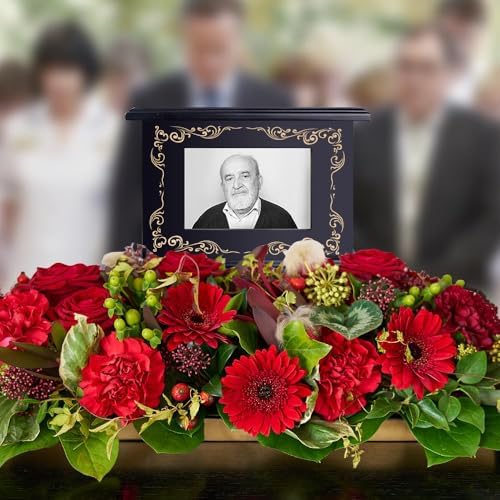 Cremation Urn for Human Ashes with Photo Frame - Wooden Urn Black Tree