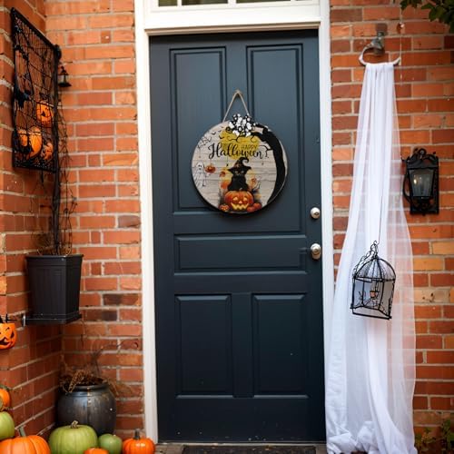 Happy Halloween Black Cat Door Sign