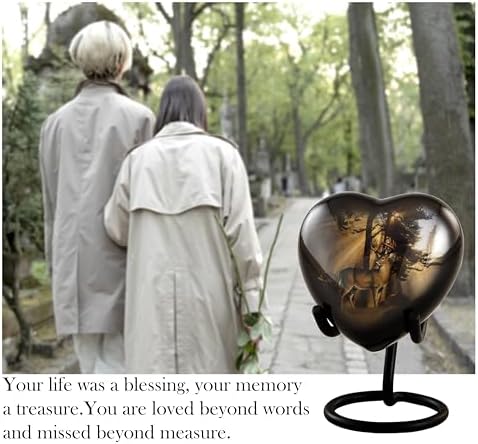 Deer Heart Keepsake Urn with Stand Box Bag