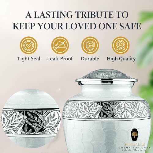 Elegant Cremation Urn Handcrafted Aluminum with Floral Silver Engraving