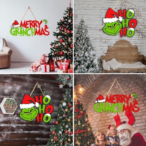 2 Piece Christmas Door Signs with Hanging Strings