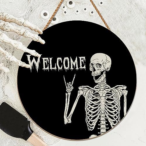 Halloween Skull Welcome Door Wreath Sign