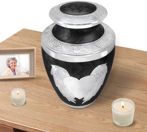 MEILINXU Cremation Urn with Silver Angel Wings and Heart