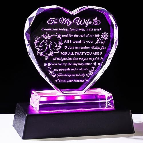 YWHL Crystal Heart LED Light Romantic Wife Gift