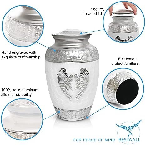 Angel Wings Urns for Human Ashes - White Metal Cremation Urn