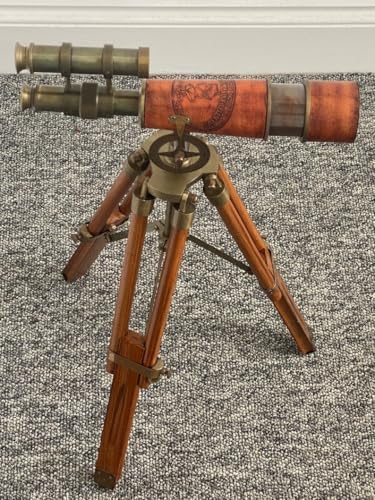 Leather Double Barrel Spyglass with Stand