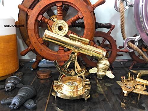 Maritime Brass Telescope Compass with Level and Telescope