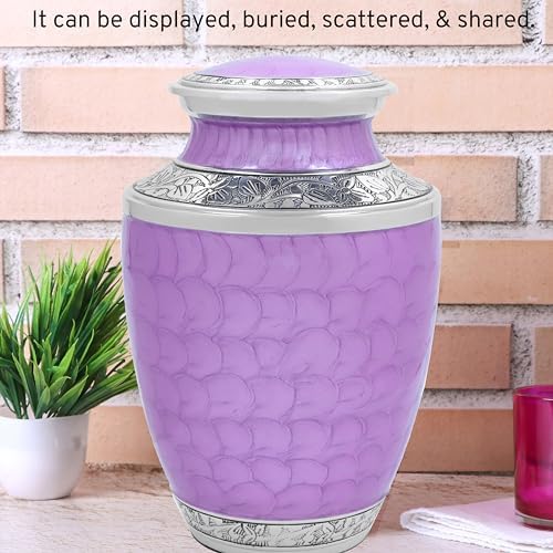 Handcrafted Lightweight Metal Memorial Urn - Purple Silver