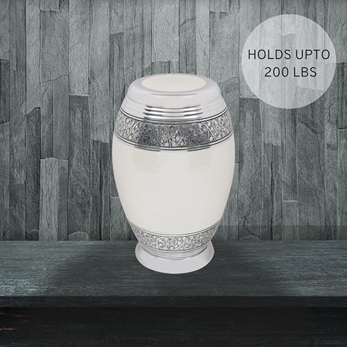 Handcrafted Metal Cremation Urn - Elegant White Silver 105 Inch