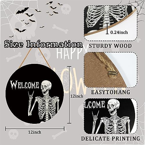 Halloween Skull Welcome Door Wreath Sign
