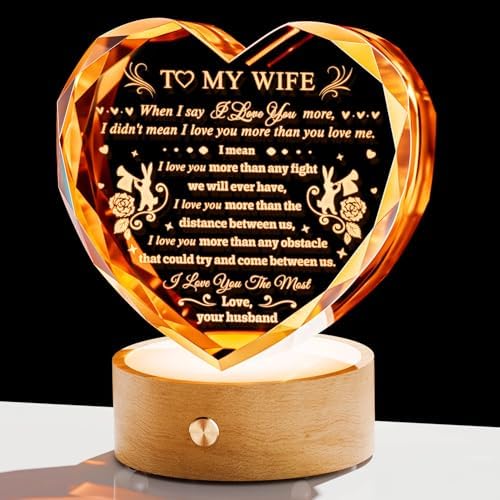 YWHL Heart Crystal Gift with Colorful LED Base
