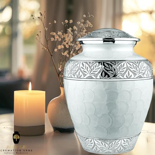 Elegant Cremation Urn Handcrafted Aluminum with Floral Silver Engraving