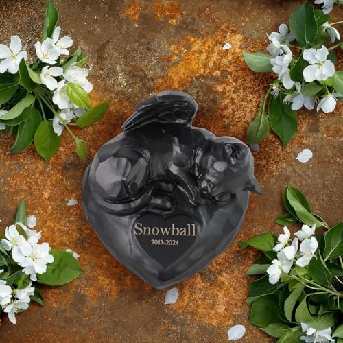 Custom Black Angel Cat Shape Urns for Ashes - Personalized Pet Memorial Urn with Engraving
