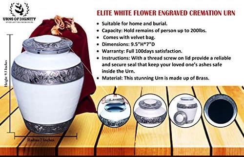 Elite Blue Flower Engraved Cremation Urn for Ashes Adult 200 Cubic Inches